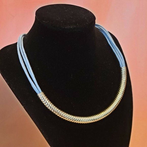 SALE! St. Thomas Blue Cord Necklace With Gold Accent - Picture 2 of 6